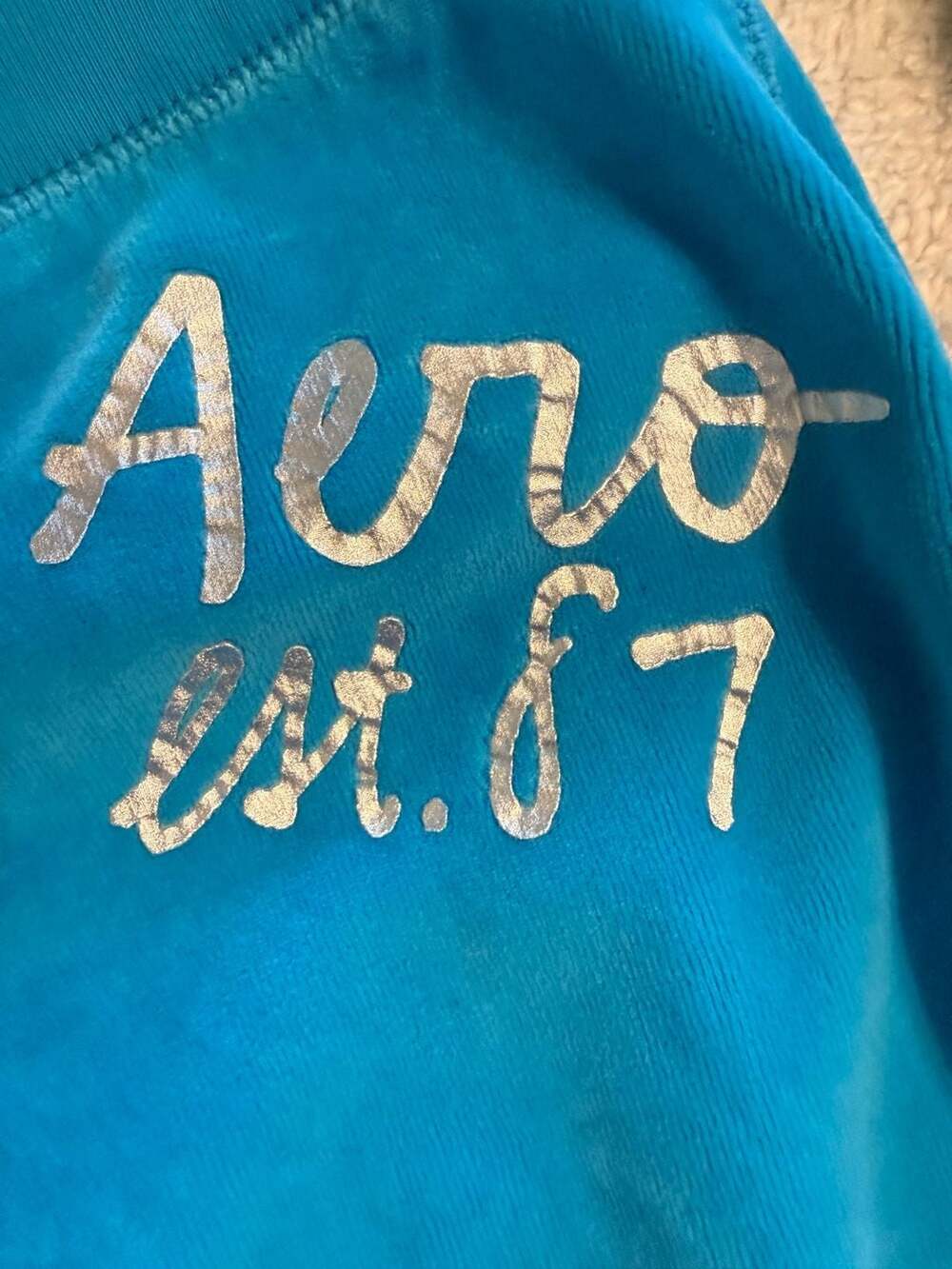 Y2kAeropostale Live Love Dream Blue Velour Y2K Track Pants - Picture 4 of 5
